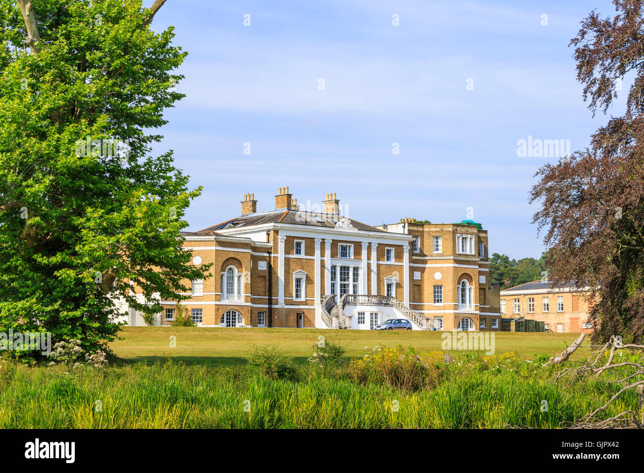 Waverley Abbey House, a magnificent Georgian mansion near Farnham, Surrey with blue sky on a sunny summer's day Stock Photo