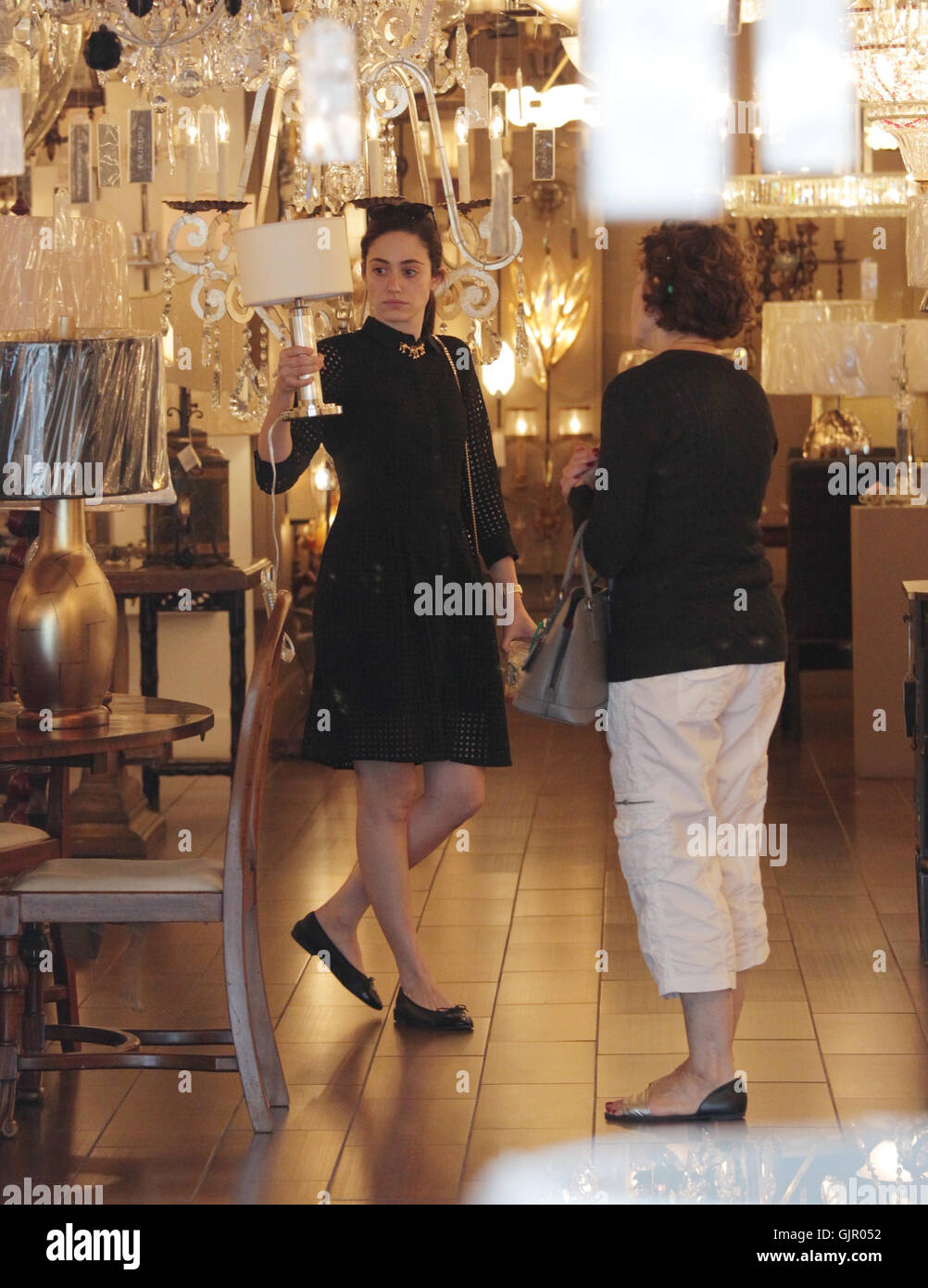 Emmy Rossum goes shopping for lamps with her mother at Foundry Lighting