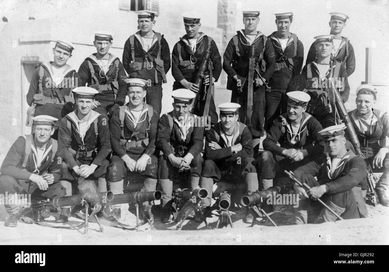royal navy sailors with Lewis machine guns Stock Photo