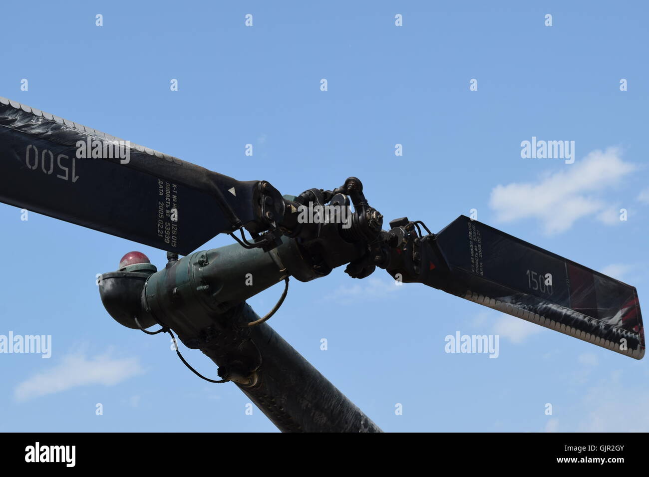 Old helicopter spraying fields. Helicopter spraying fertilizer Stock