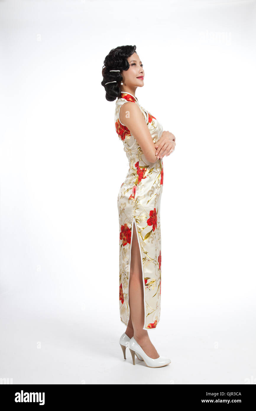 Dressed in traditional Chinese costumes studio shot young woman Stock ...