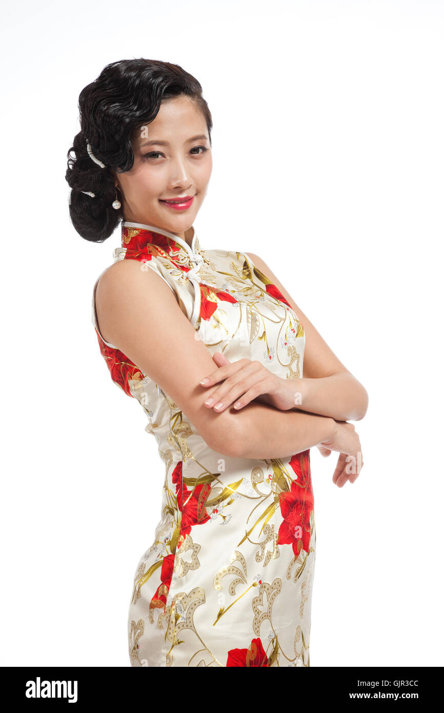 Dressed in traditional Chinese costumes studio shot young woman Stock ...