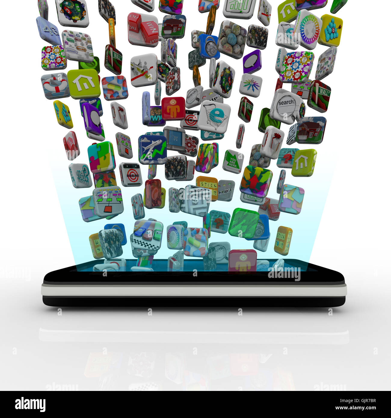App Icons Downloading into Smart Phone Stock Photo