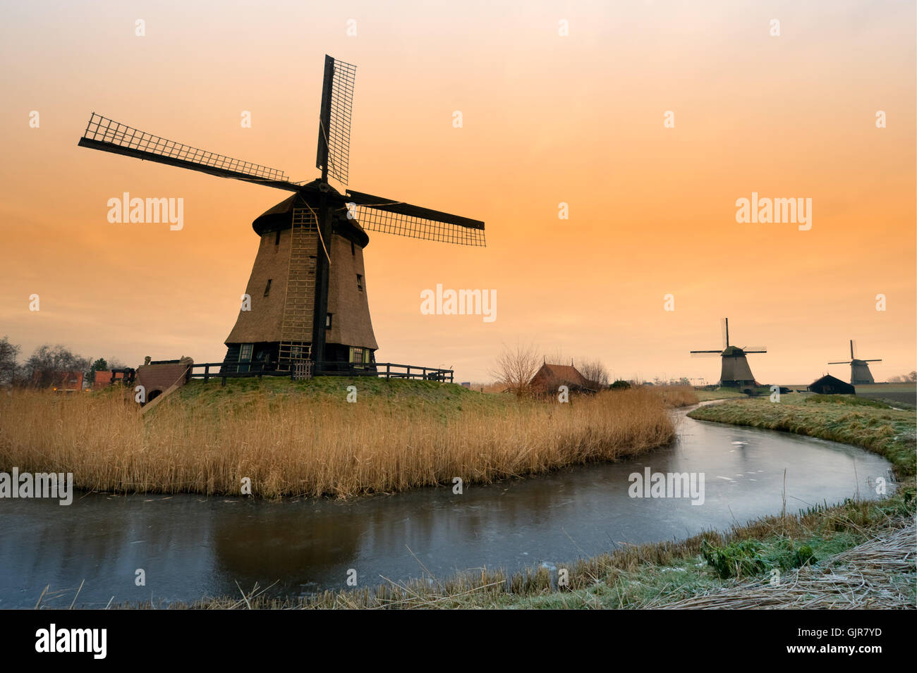 winter sunset holland Stock Photo