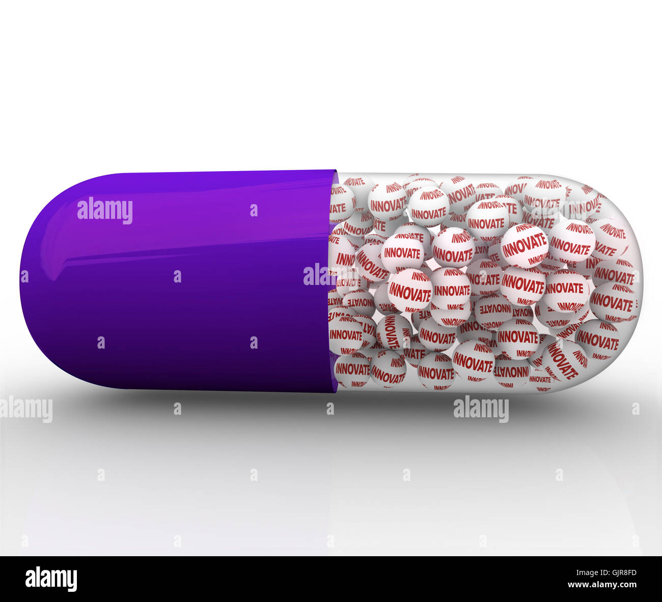 Innovate Capsule Pill Filled with Word on Balls Stock Photo