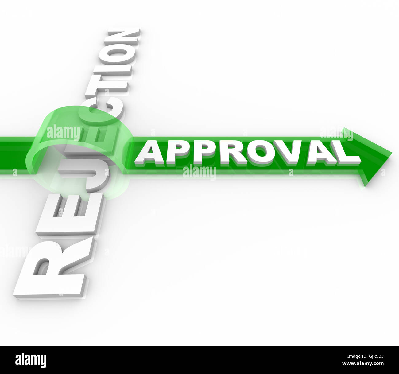 Approval vs Rejection - Arrow Jumps Over Word Stock Photo