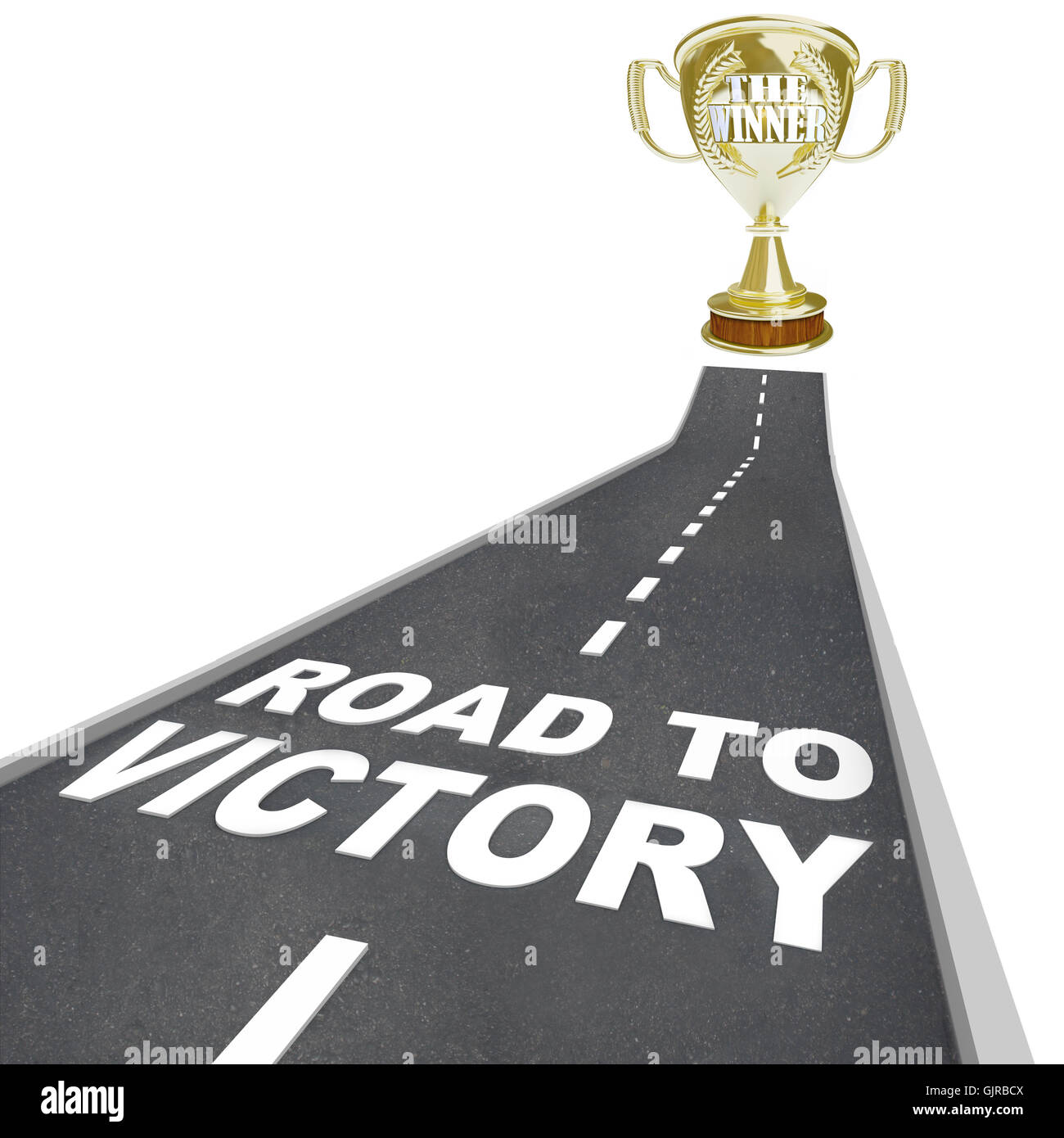 Road to Victory - Golden Winner Trophy Stock Photo