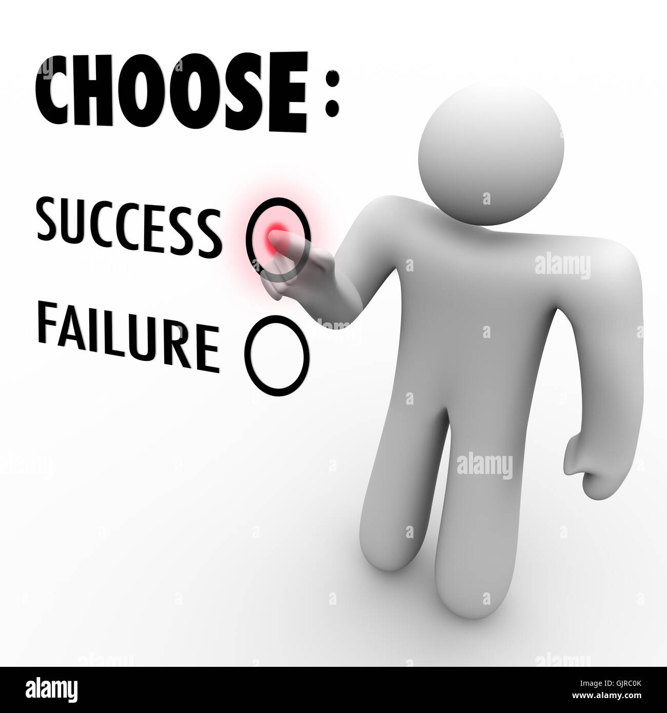 Choose Success Or Failure - Man at Touch Screen Stock Photo