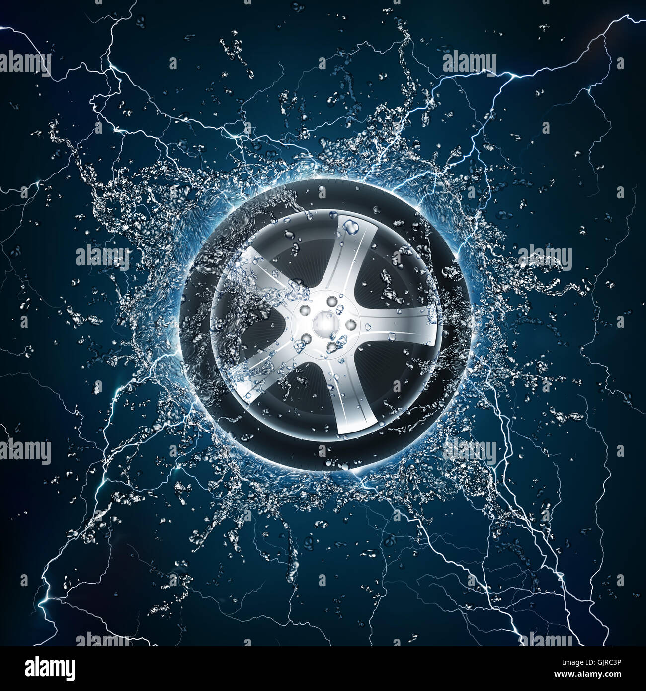 Car Wheel Water Stock Photo Alamy