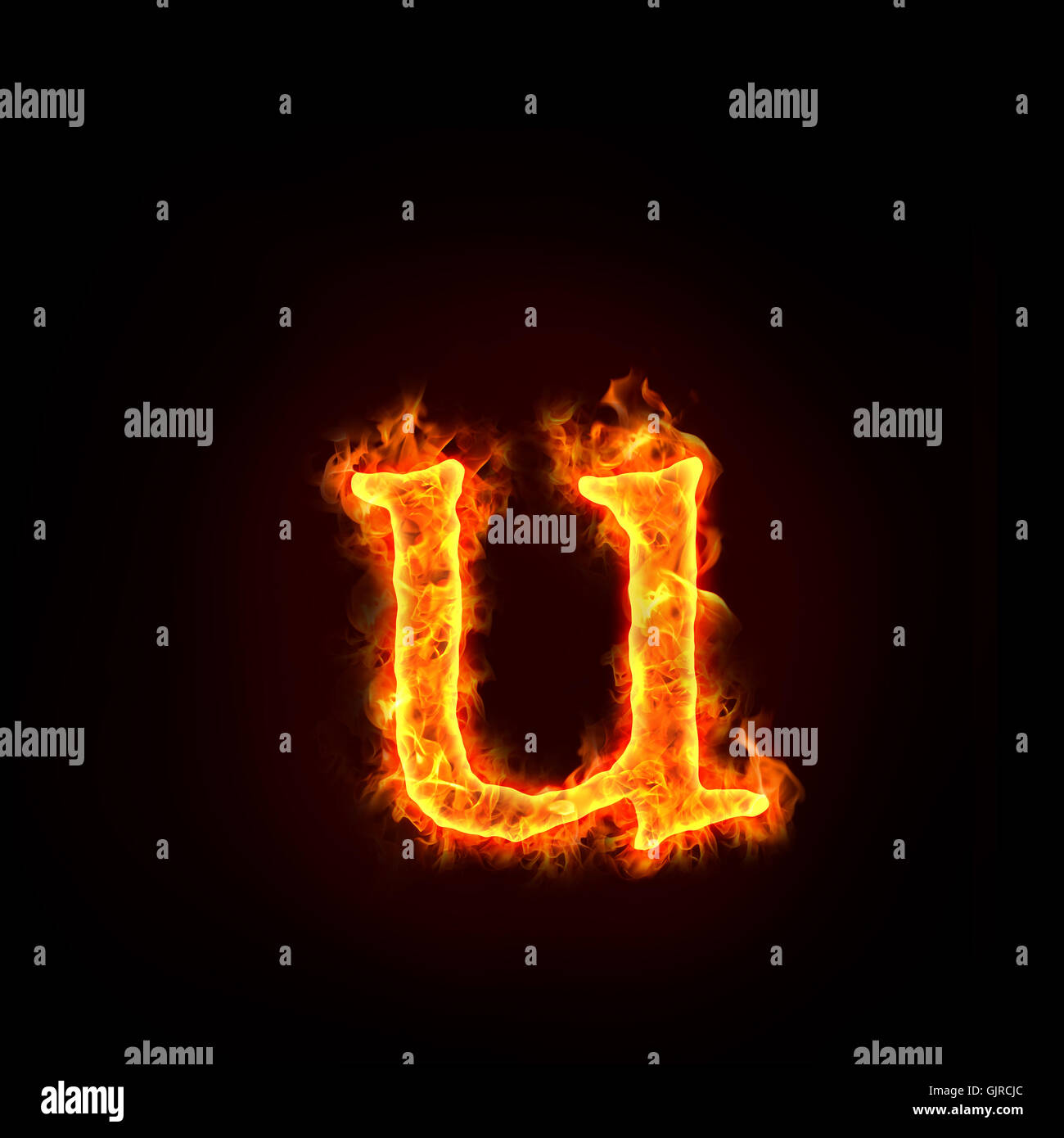 fire alphabets, small letter u Stock Photo