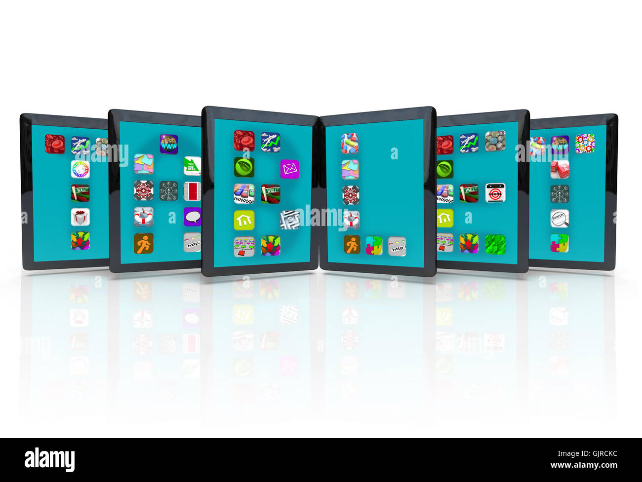 Tablet Computers with Application Icons for Apps Stock Photo