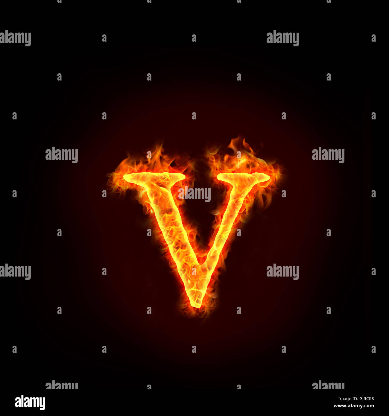 fire alphabets, small letter v Stock Photo