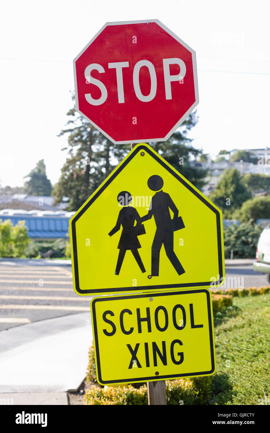 Stop Sign And School Crosswalk Sign Stock Photo Alamy
