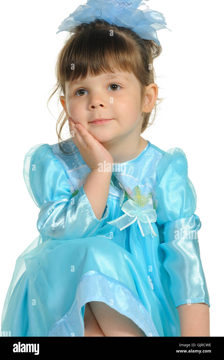 Pretty the little girl in a blue dress Stock Photo - Alamy