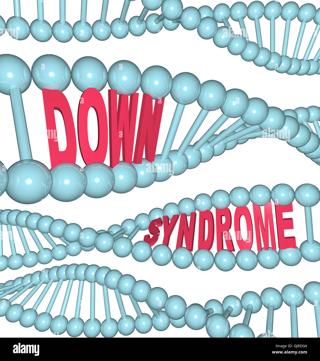 Down Syndrome Words in DNA Chains and Strands Stock Photo