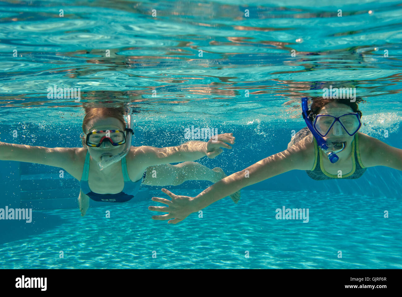Girl Snorkeling In The Pool Stock Photo Alamy
