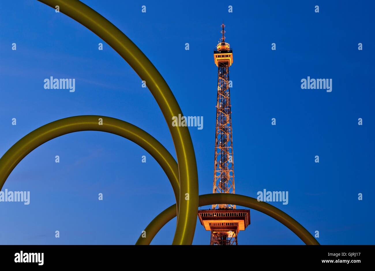 radio tower with spiral at night Stock Photo