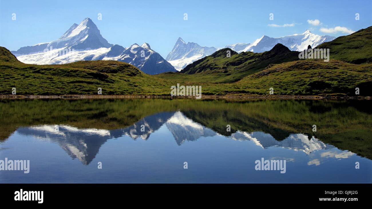 switzerland mirroring mountain lake Stock Photo
