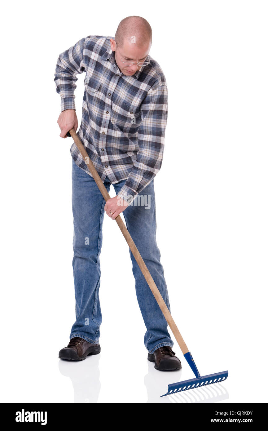 person gardener rake Stock Photo