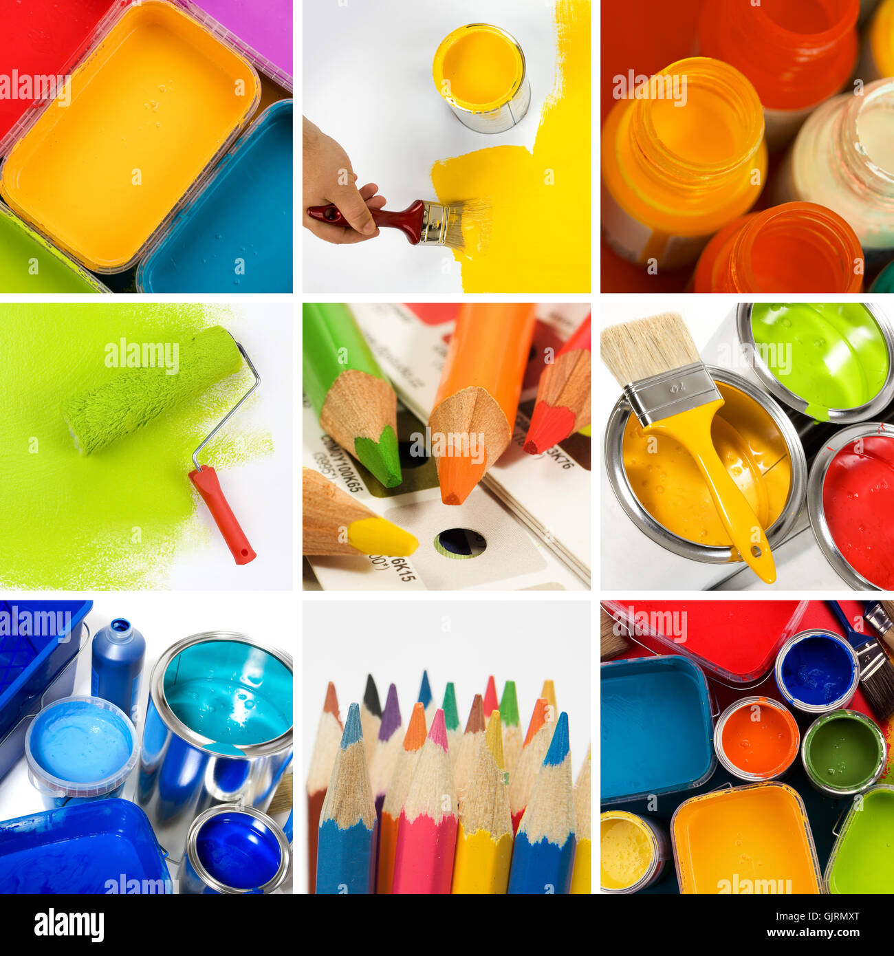 Collage of photos with professional artist's supplies Stock Photo - Alamy