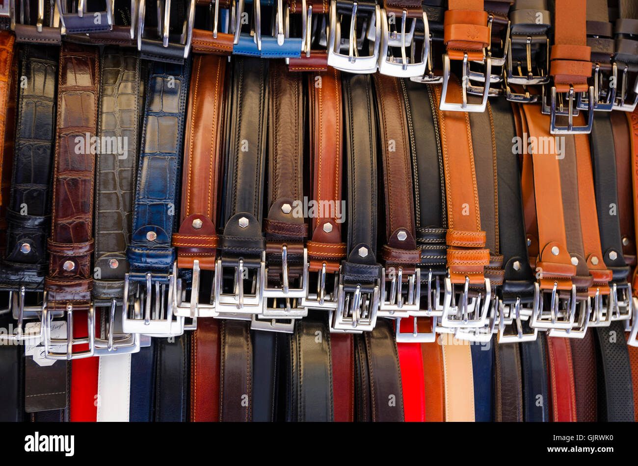Italian leather belts for sale at Loggia del Mercato Nuovo, Florence