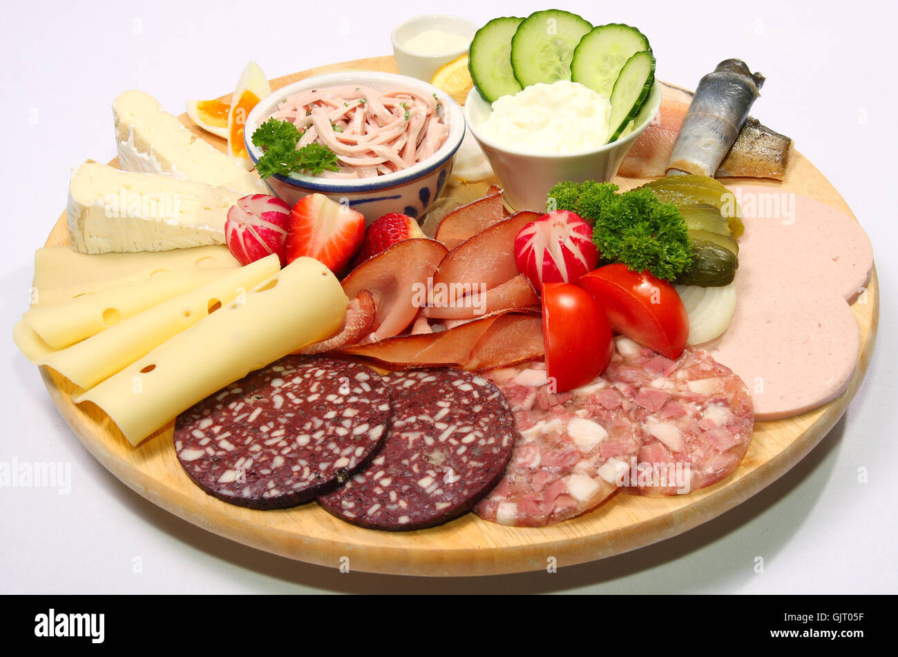 lush vesper platter with sausage,cheese,ham and fish Stock Photo