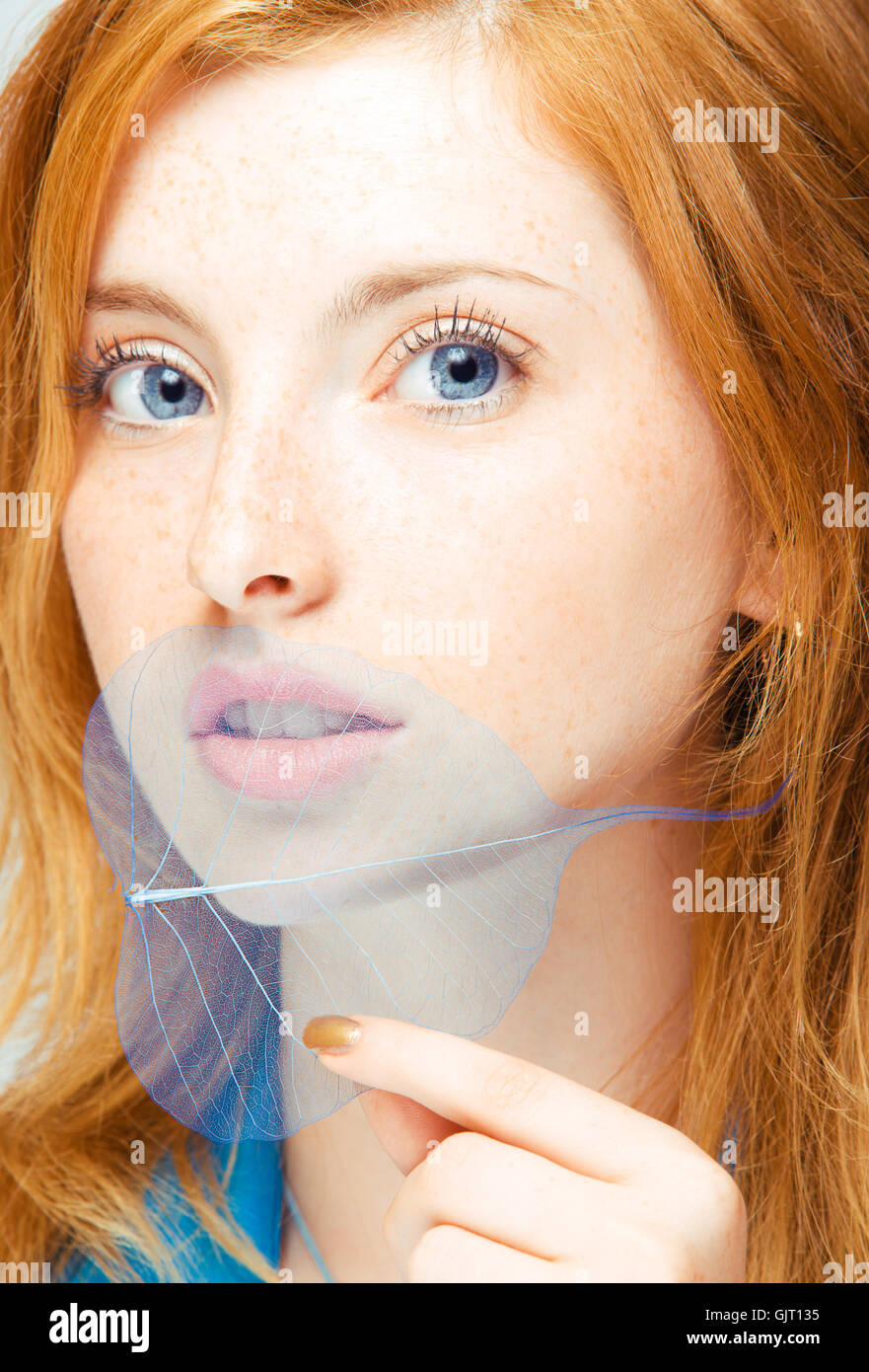woman face freckles Stock Photo