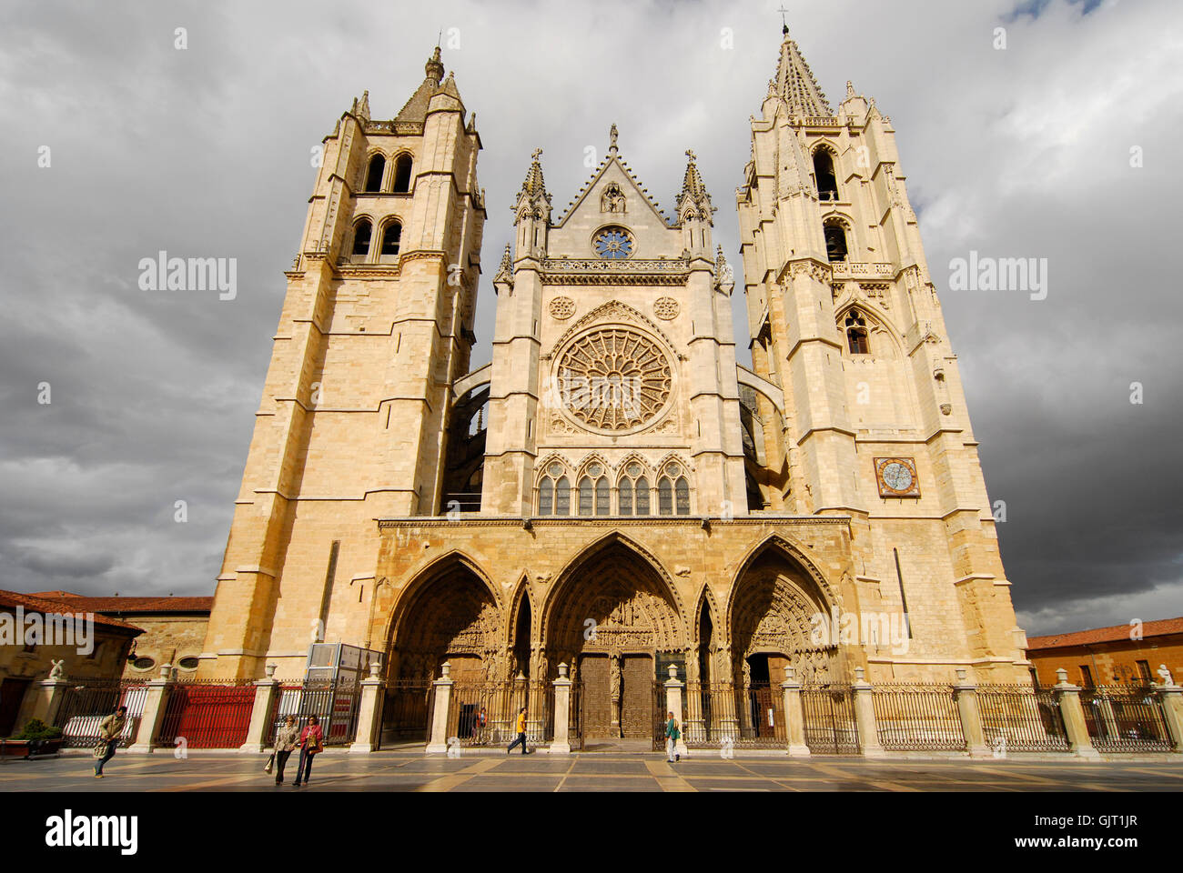 cathedral of santa maria west facade,leon Stock Photo