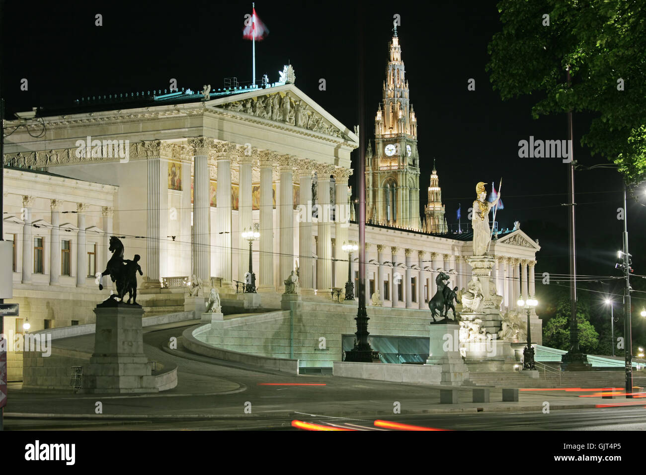 vienna at night parliament,city hall Stock Photo
