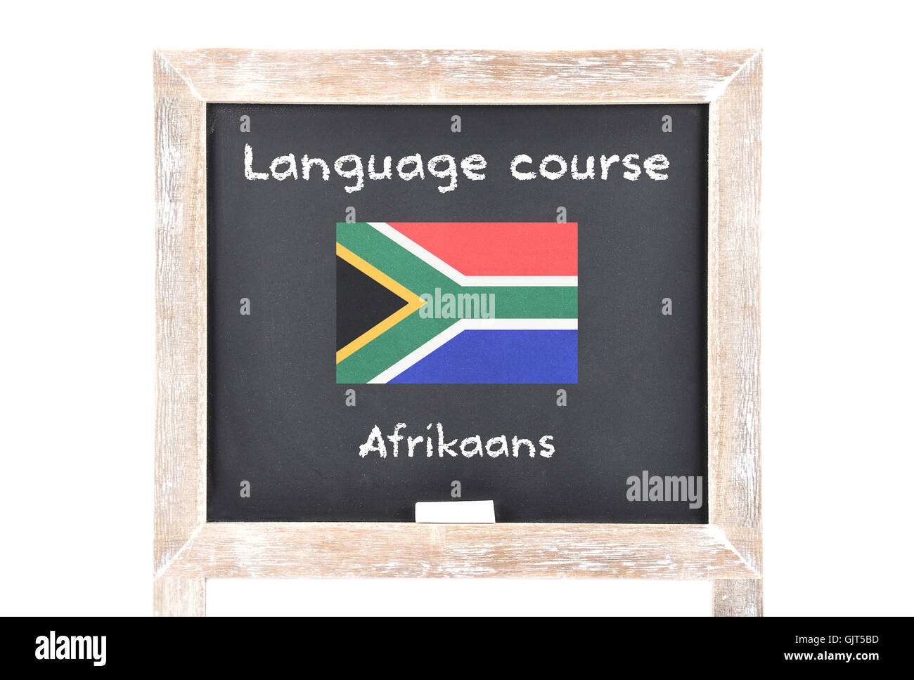 Language course with flag on board Stock Photo