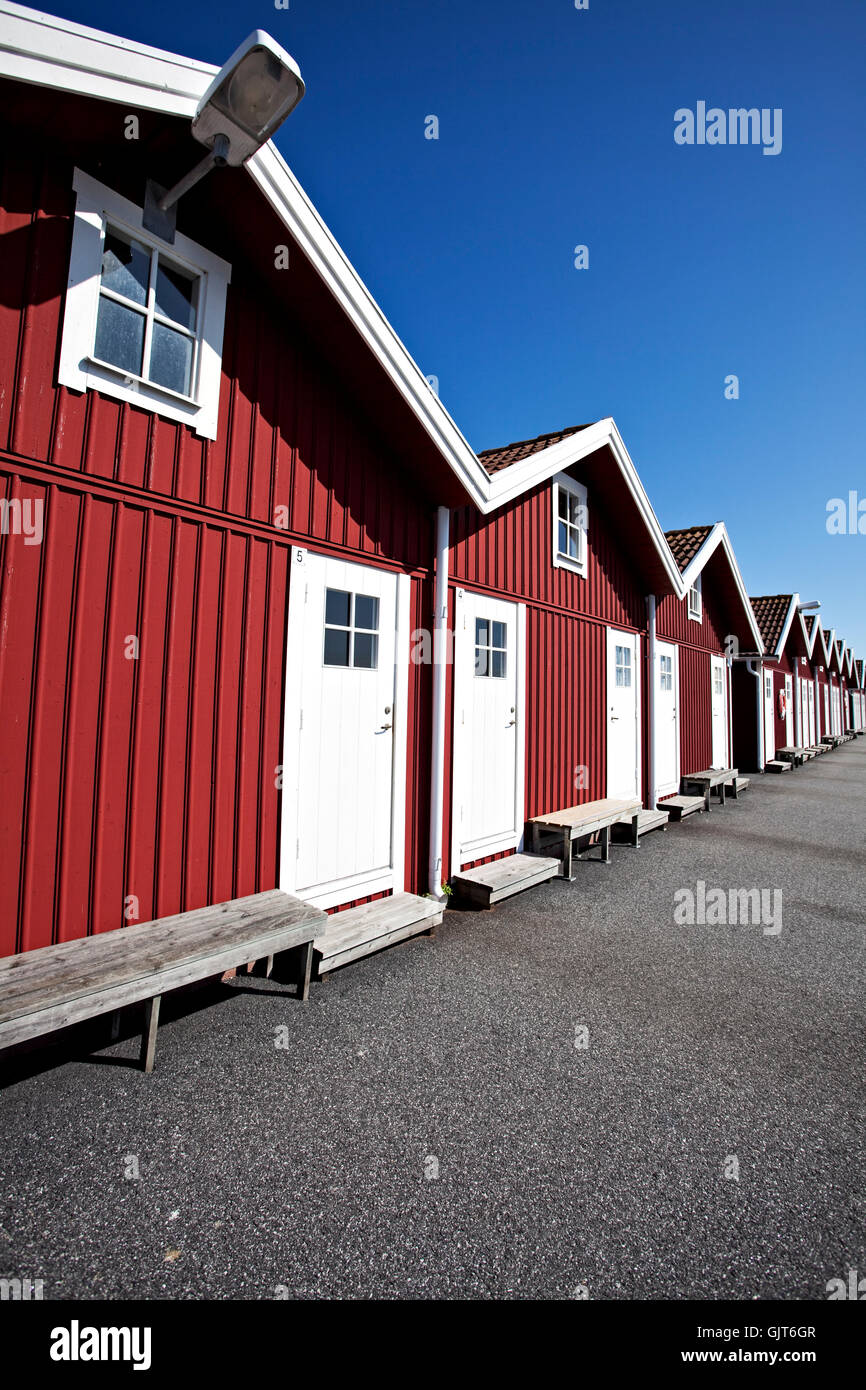 red swedish boat houses Stock Photo