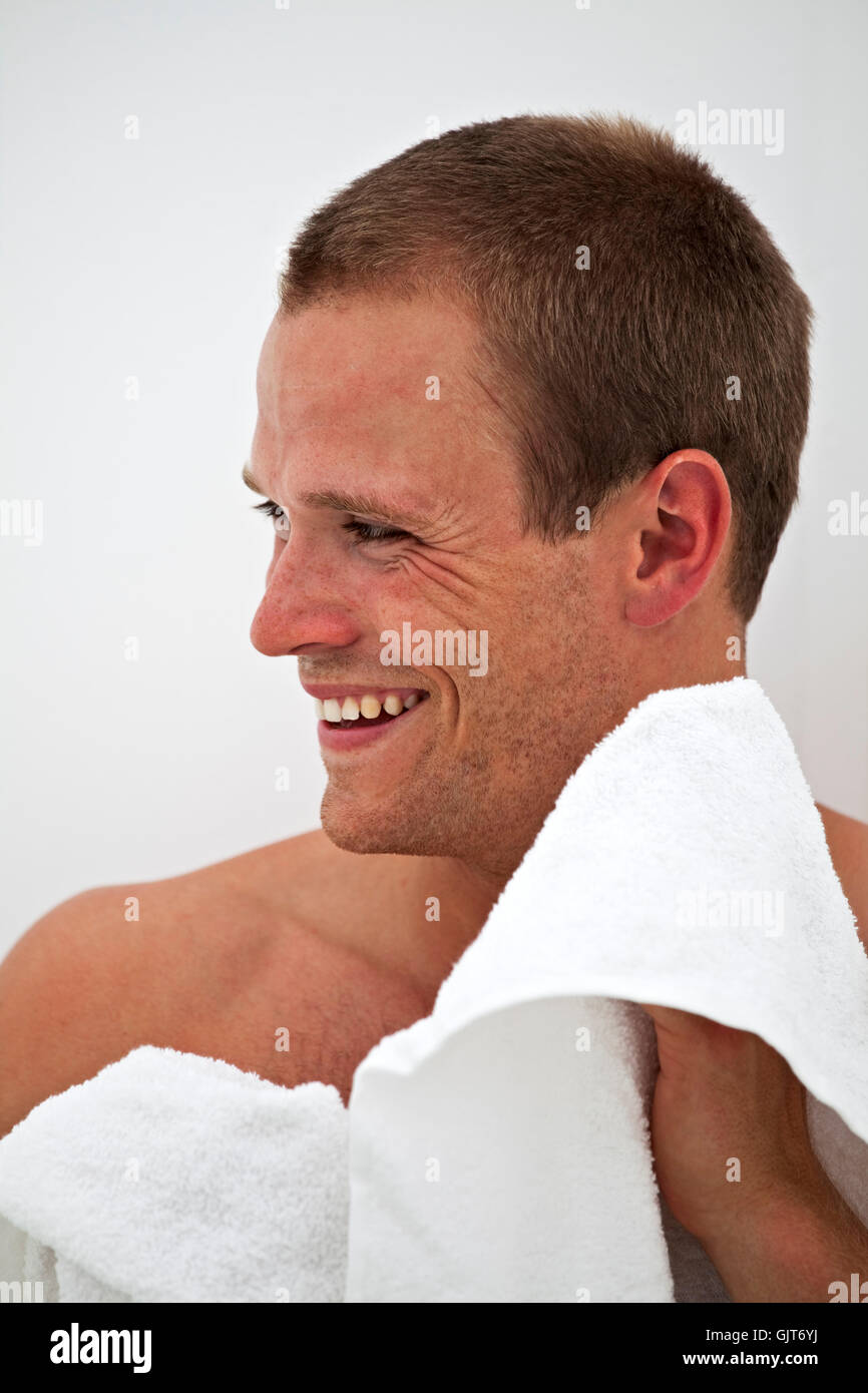 sportsman towel athlete Stock Photo