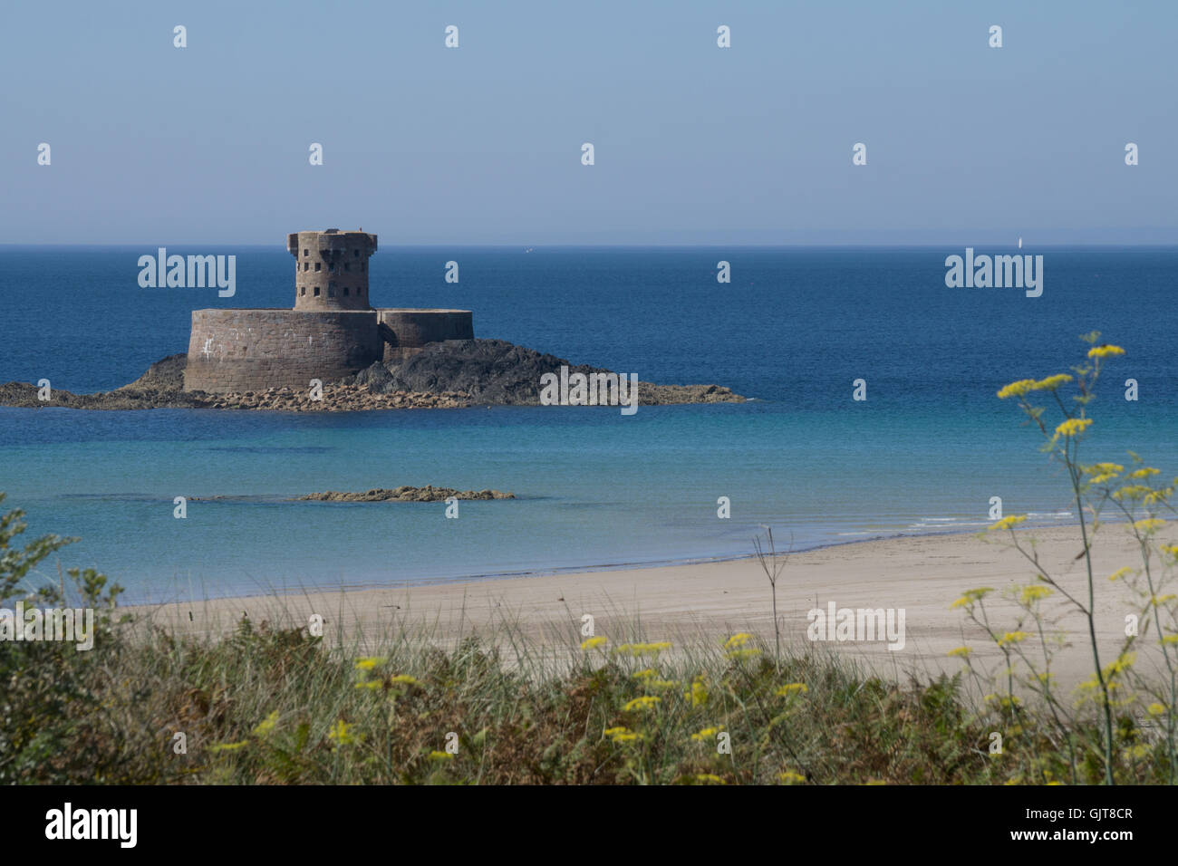 Scenic View of la Rocco Tower,St.Ouen's Bay,Jersey,Channel Islands Stock Photo