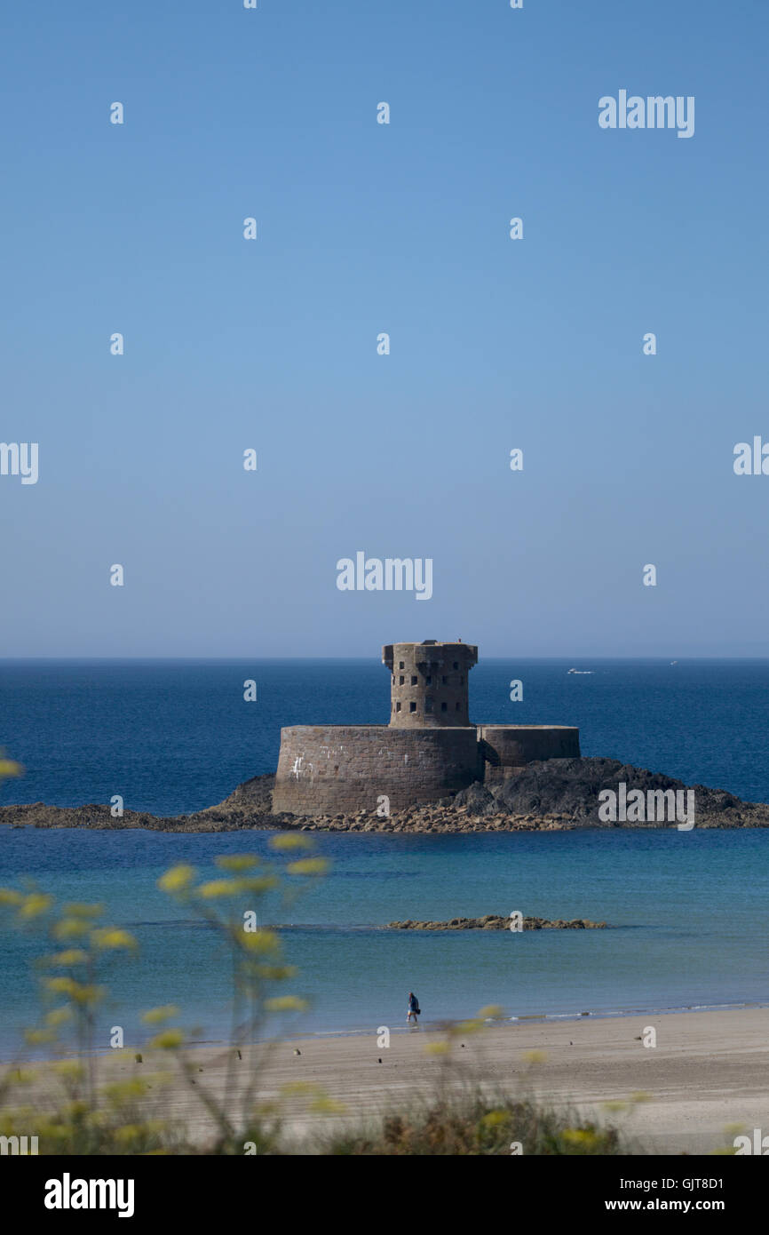 Scenic View of la Rocco Tower,St.Ouens Bay,Jersey,Channel Islands Stock Photo