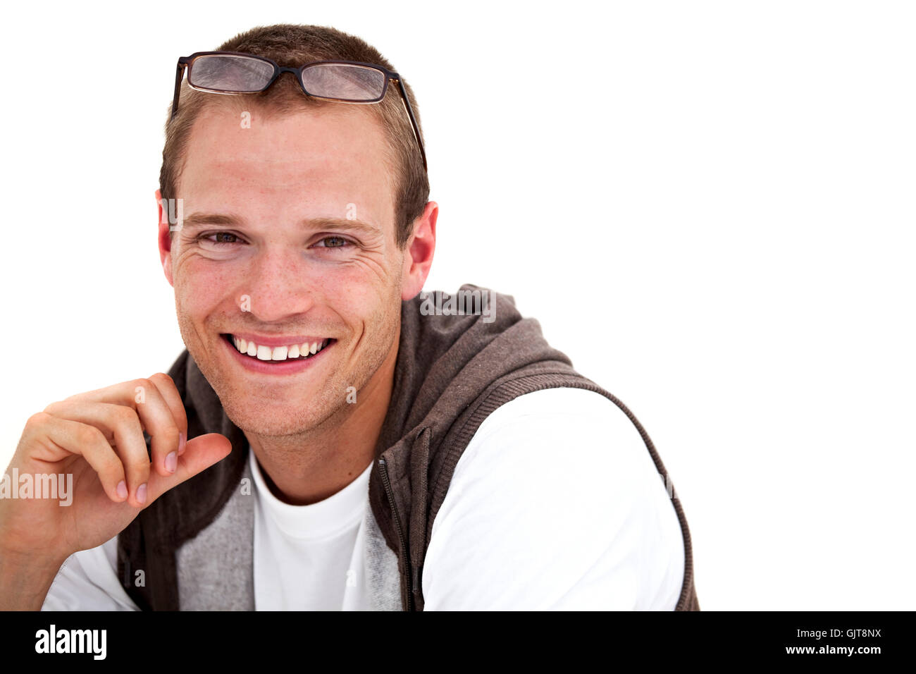 smiling young man with glasses Stock Photo - Alamy