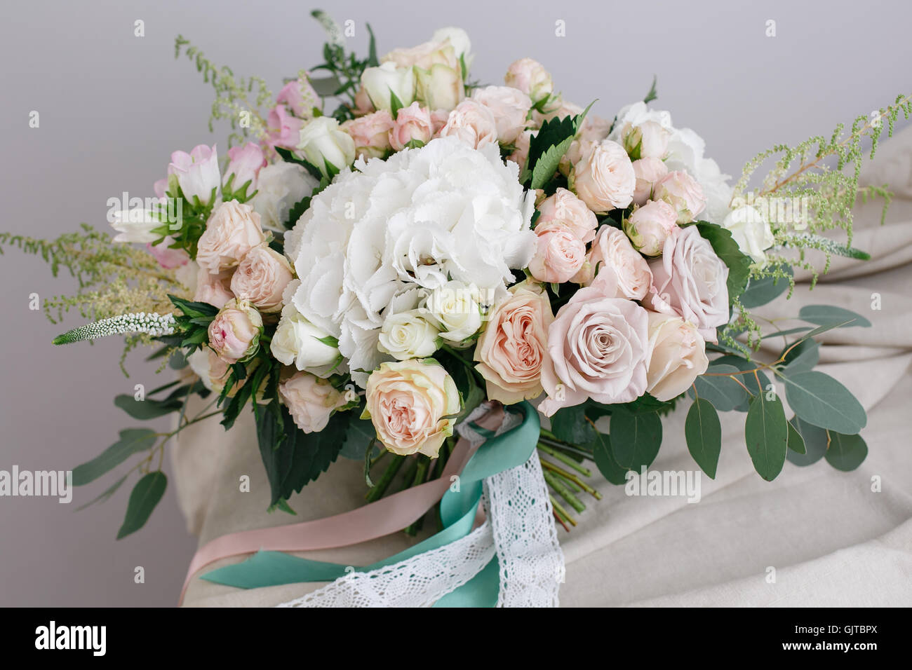 Vintage Floristic Background Colorful Roses Hydrangea Eucalyptus