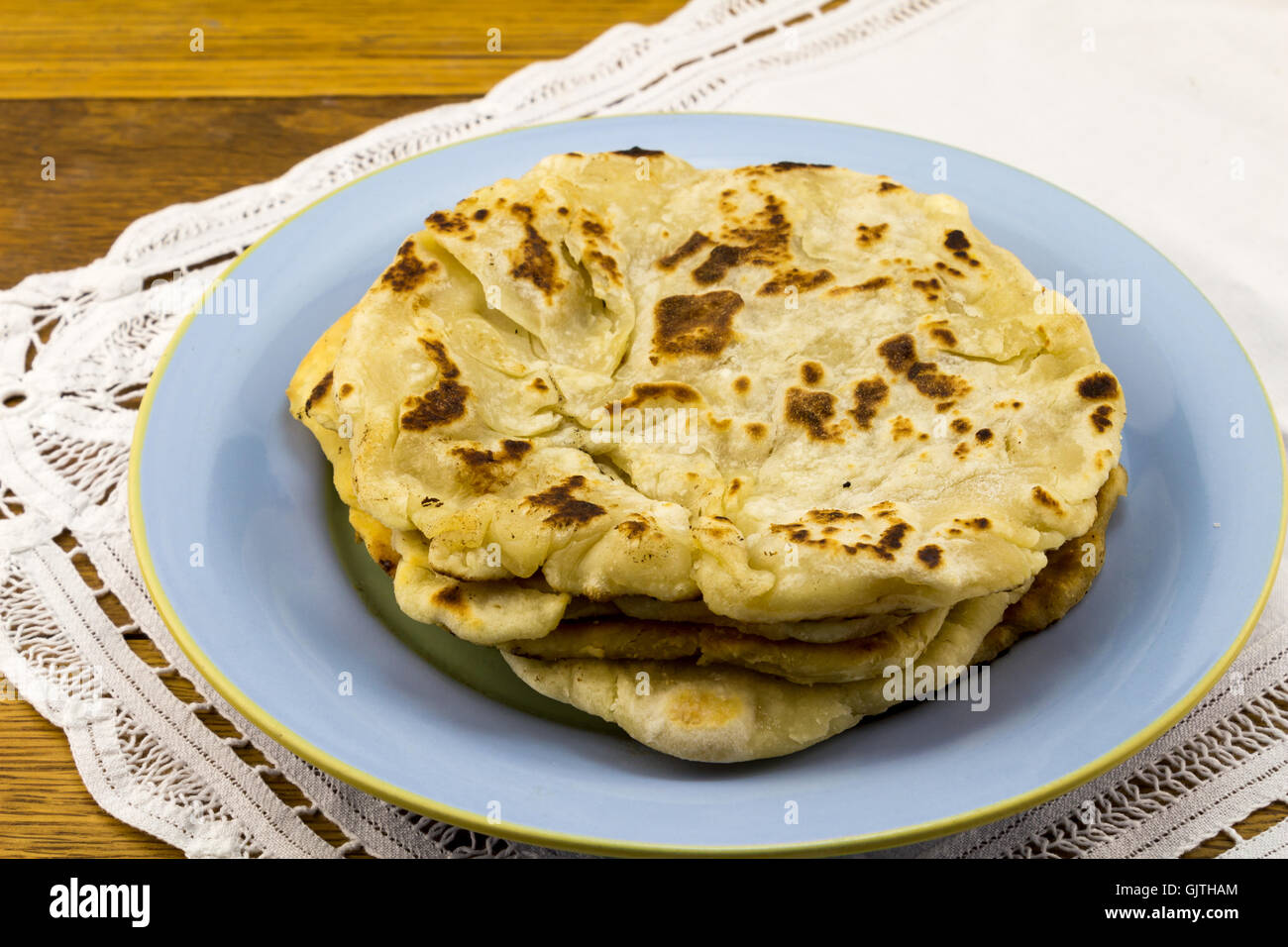Indian roti flat breads in a plate close up Stock Photo