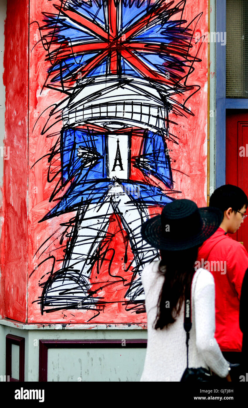 London England, UK. Street art by Nathan Bowen in New Oxford Street