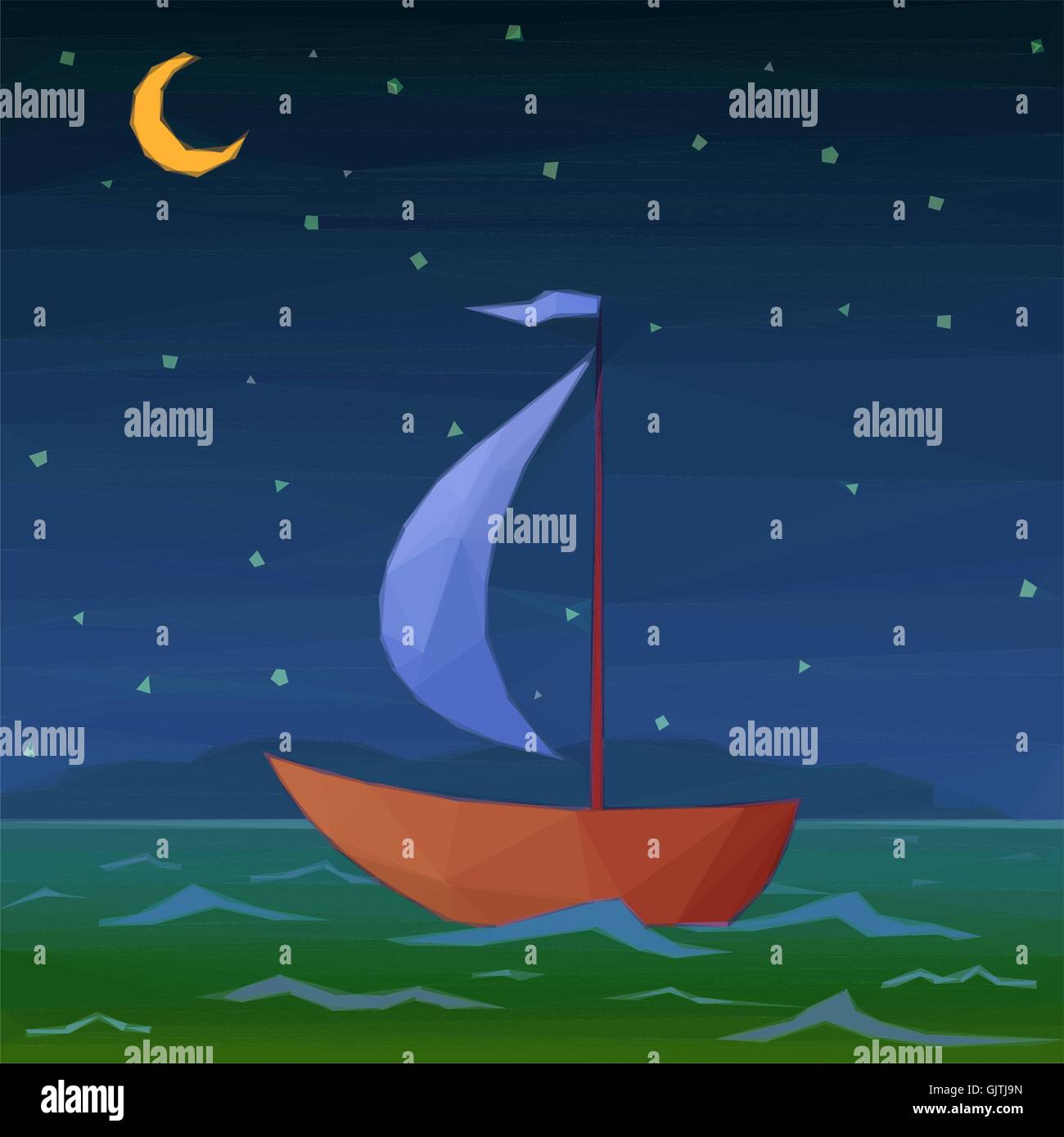 Ship Floats in Night Sea Stock Vector Image & Art - Alamy