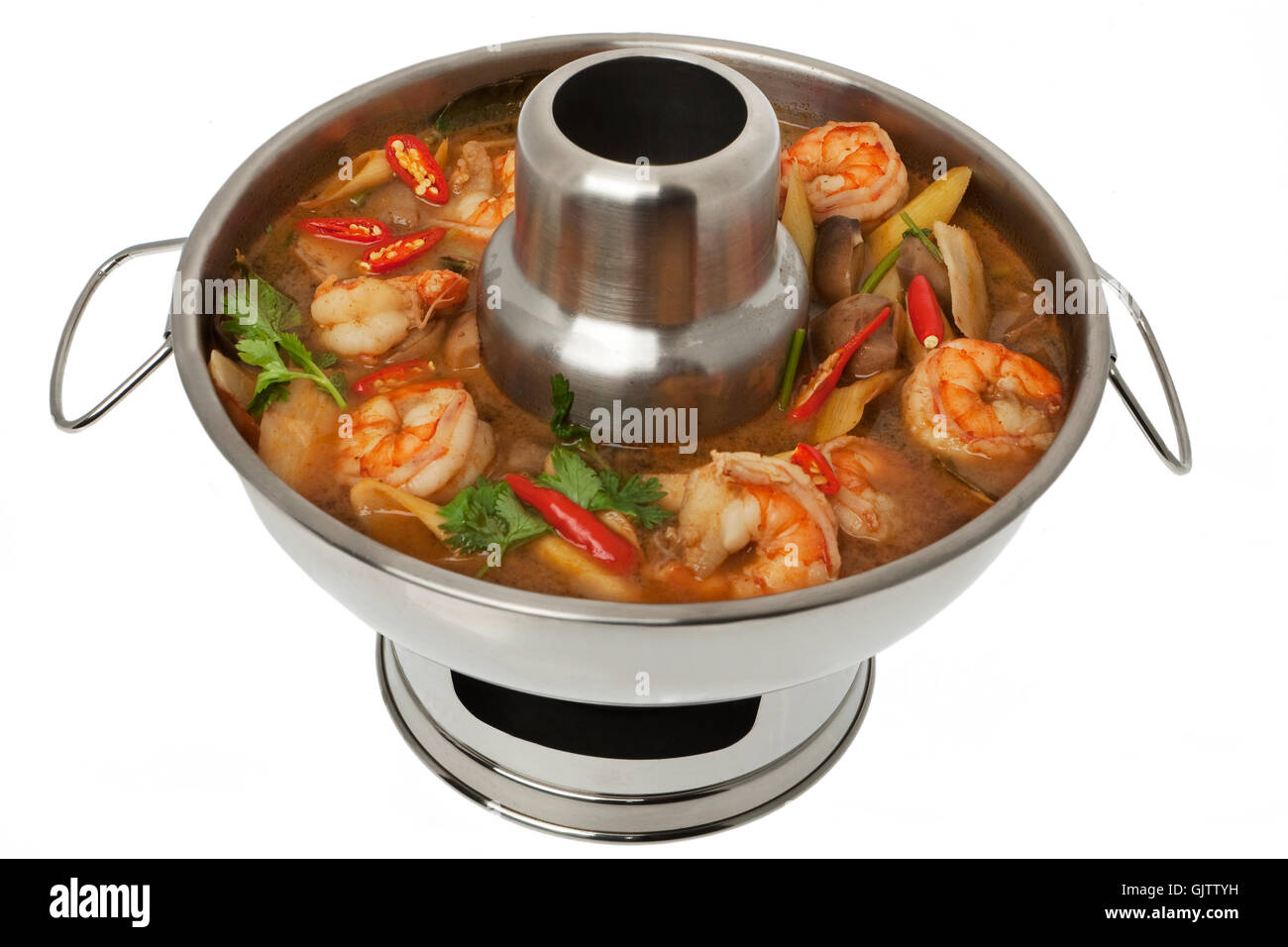 tom yum goong soup,fire pot Stock Photo