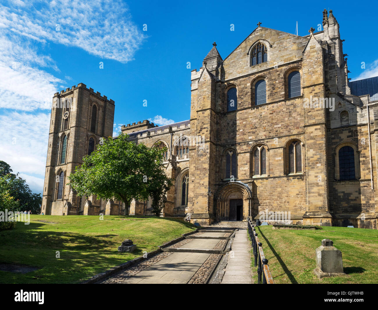 South Transept Entrance to Ripon Cathedral with Romanesque Arch Ripon North Yorkshire England Stock Photo
