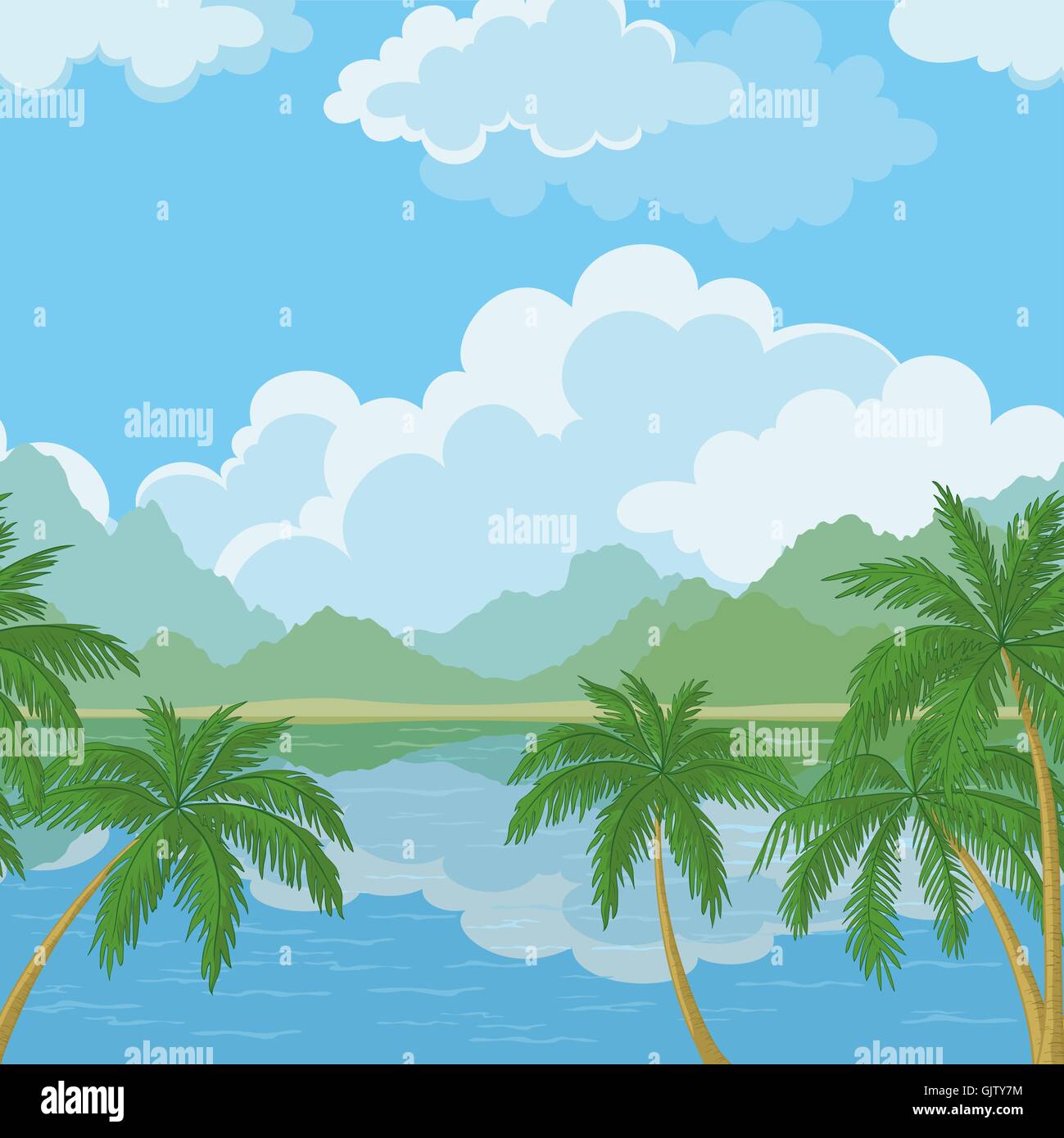 Seamless landscape, sea and palm trees Stock Vector Image & Art - Alamy