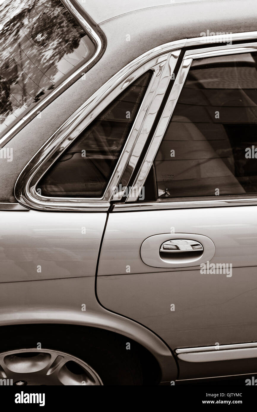 A partial view of a luxury sedan. Stock Photo