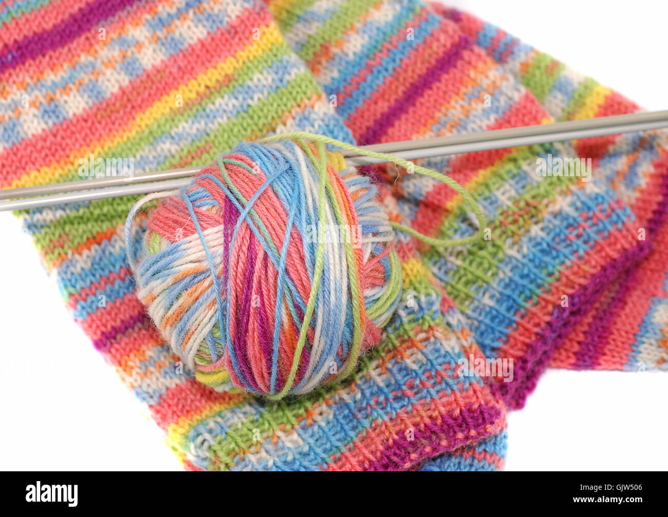 knit needles socks Stock Photo