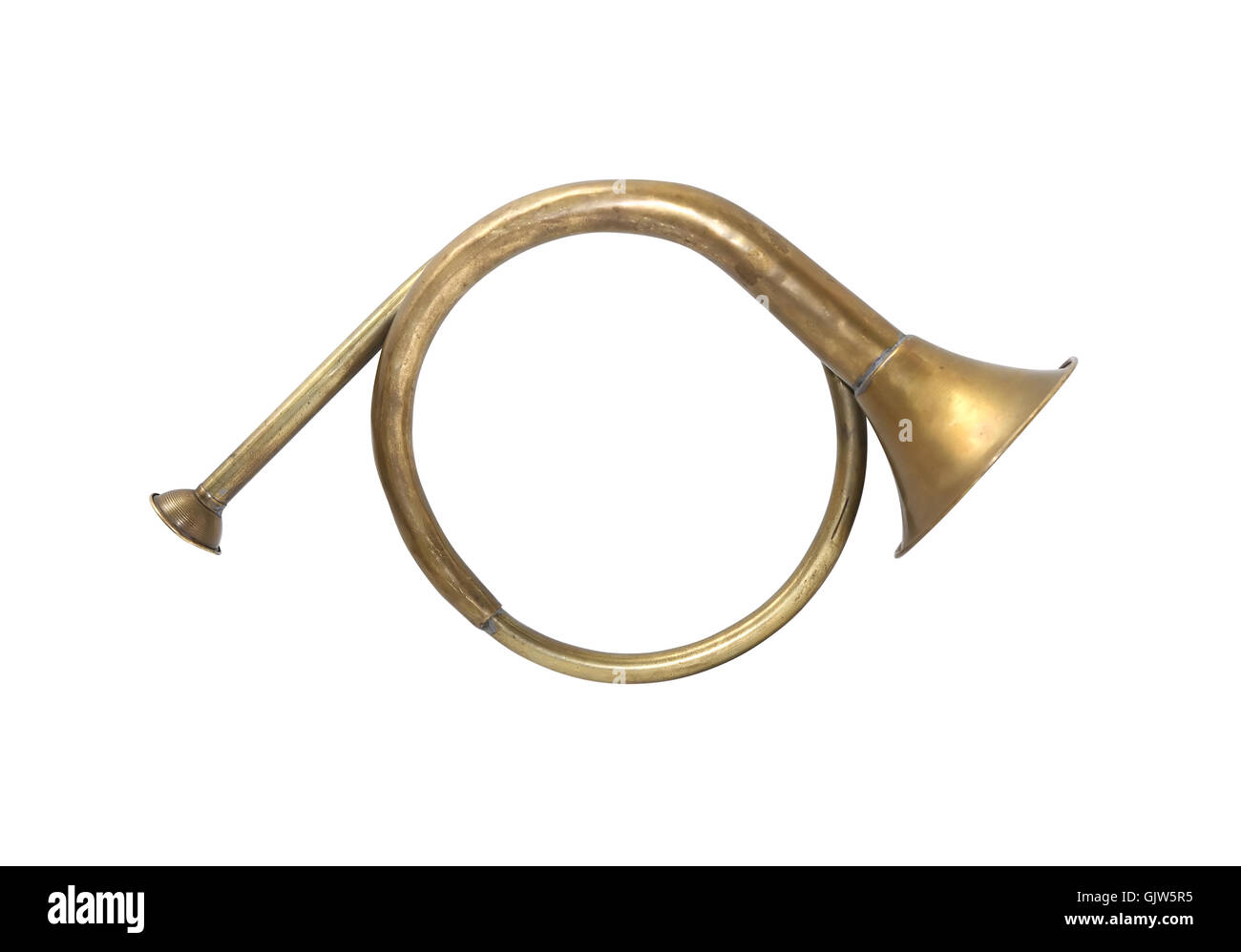 Ancient brass bugle on white background. Isolated with clipping path Stock  Photo - Alamy