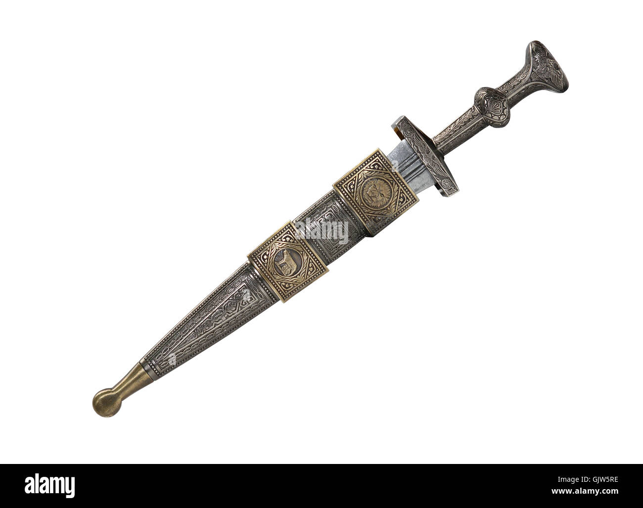 Ancient Roman military dagger on white background. Isolated with clipping path Stock Photo