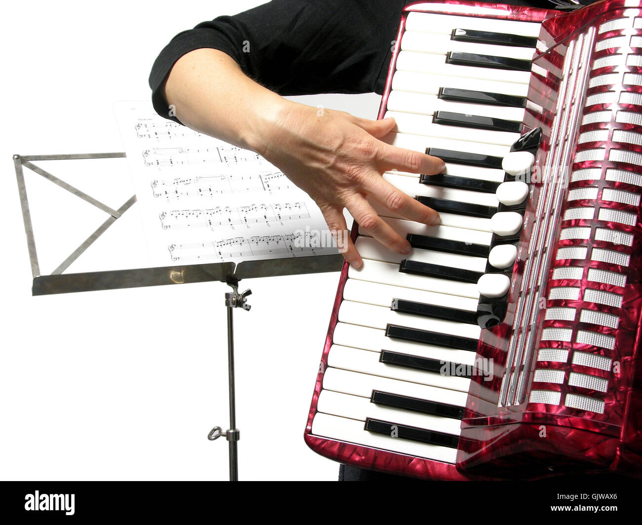accordion notes hand Stock Photo