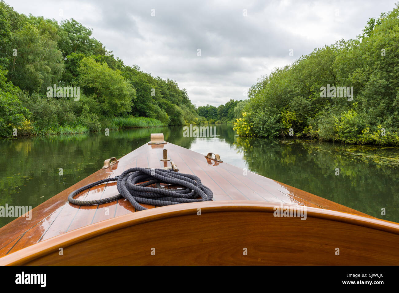 Boating on the River Bure in the Norfolk Broads near Wroxham, UK Stock