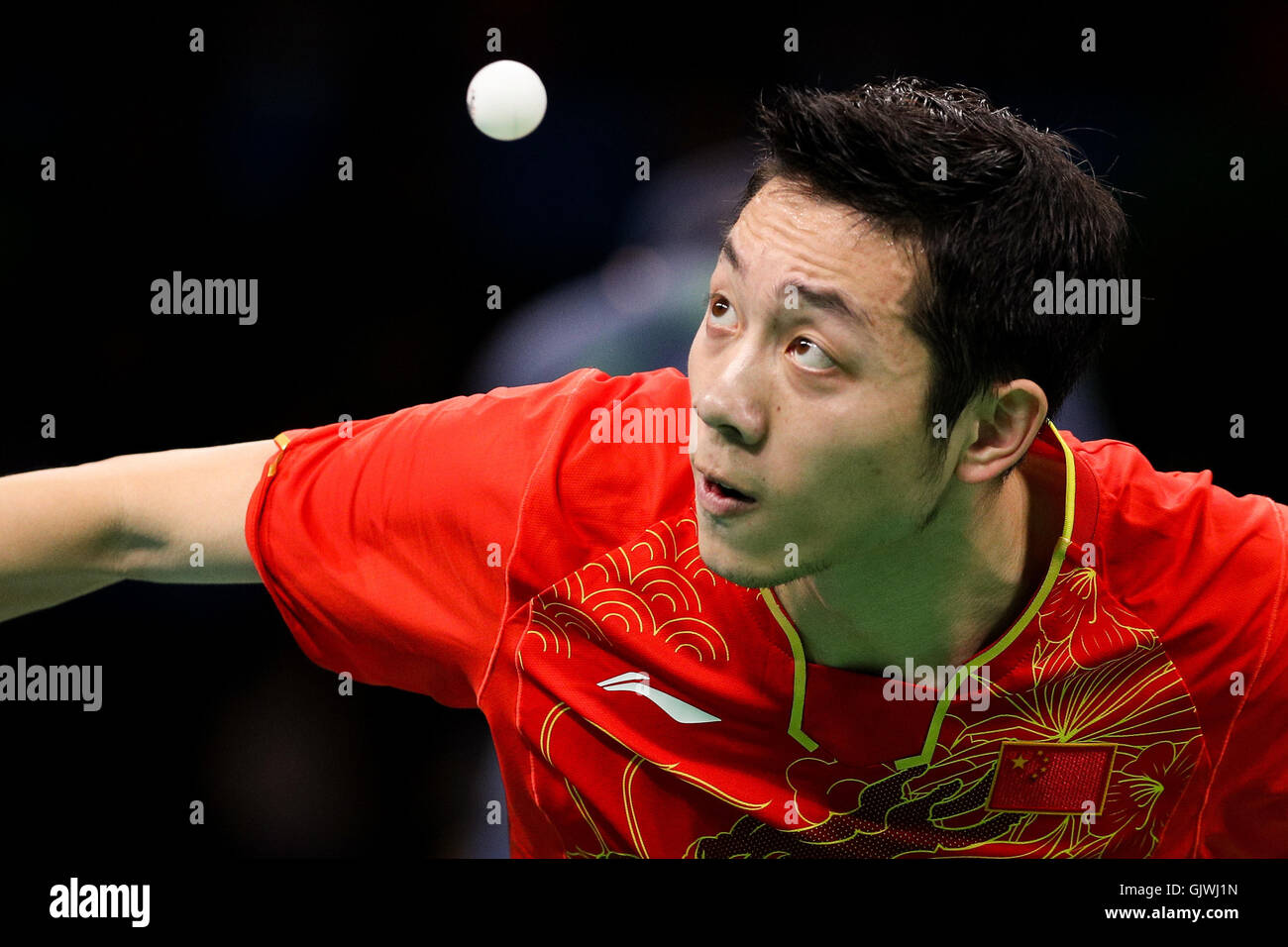 Rio de Janeiro, Brazil. 17th Aug, 2016. OLYMPICS 2016 TABLE TENNIS - XU Xin (CHN) at end of table tennis by teams from Rio 2016 Olympics between China and Japan, held in Pavilion 3 of Riocentro. Credit:  Foto Arena LTDA/Alamy Live News Stock Photo