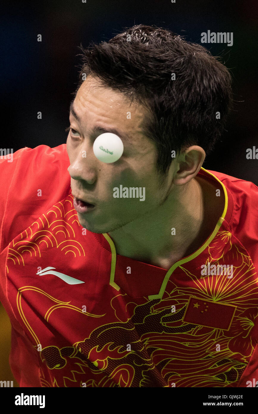 Rio de Janeiro, Brazil. 17th Aug, 2016. OLYMPICS 2016 TABLE TENNIS - XU Xin (CHN) at end of table tennis by teams from Rio 2016 Olympics between China and Japan, held in Pavilion 3 of Riocentro. Credit:  Foto Arena LTDA/Alamy Live News Stock Photo